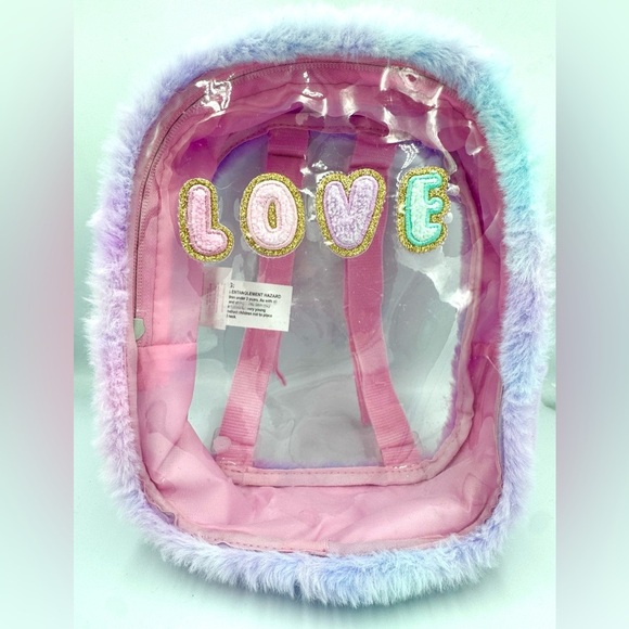 Kids Pastel “LOVE” Patch Small Clear Backpack - Picture 1 of 3